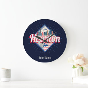 Houston Skyline Texas United Stater Vintage USA Stor Klocka