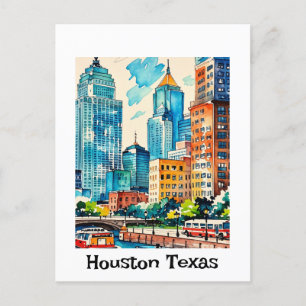 Houston Skyline vatten färg Vykort