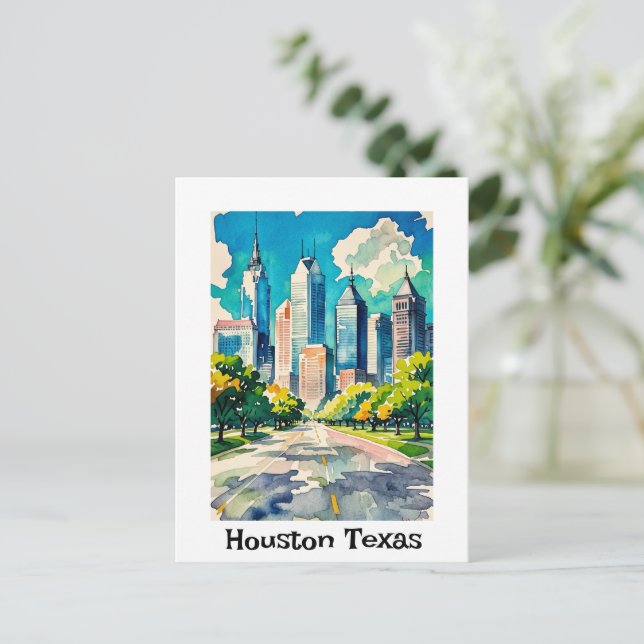 Houston Skyline vatten färgad Vykort (Stående Fram)