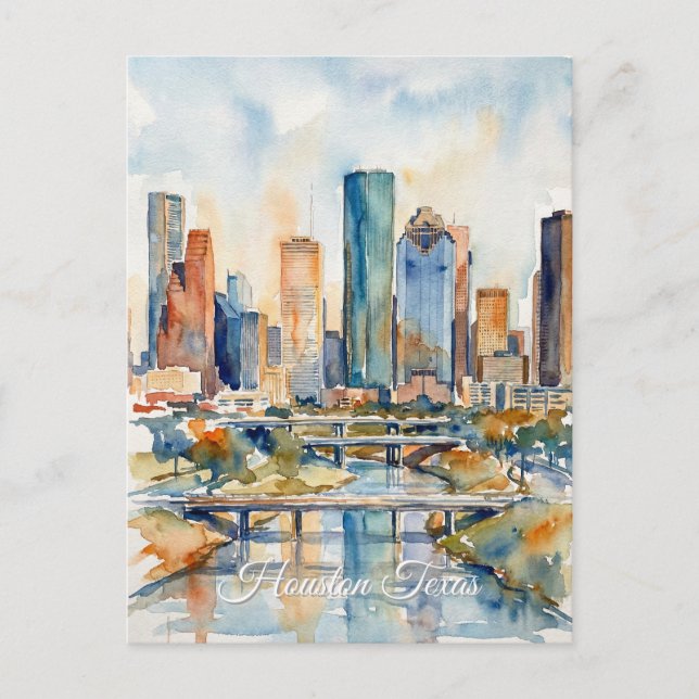 Houston Skyline water color Vykort (Framsida)
