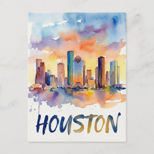 Houston Skyline water color Vykort (Framsida)