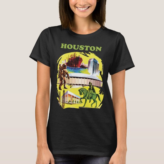 Houston Space City Retro Grön Resa T Shirt (Framsida)