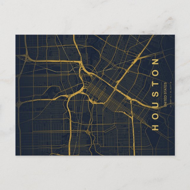 Houston stads karta Minimal vykort (Framsida)