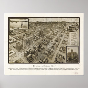 Houston Texas 1912 Antique Panoramic Karta Poster
