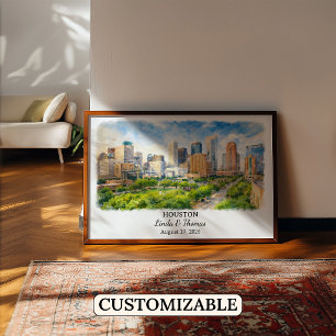 Houston Texas Affisch, Akvarell, Anpassad Poster
