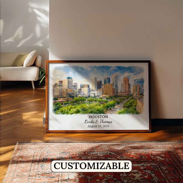 Houston Texas Affisch, Akvarell, Anpassad Poster (Skapare uppladdad)