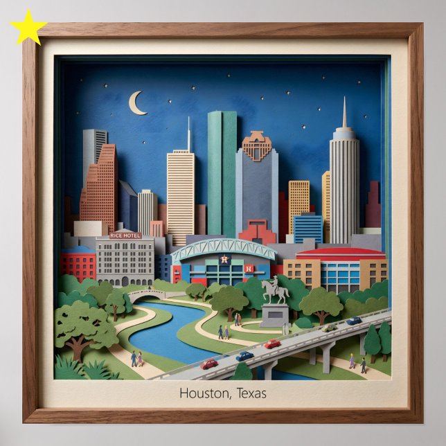 Houston Texas Amerika Skiktad Papperskonst Diorama Poster (Skapare uppladdad)