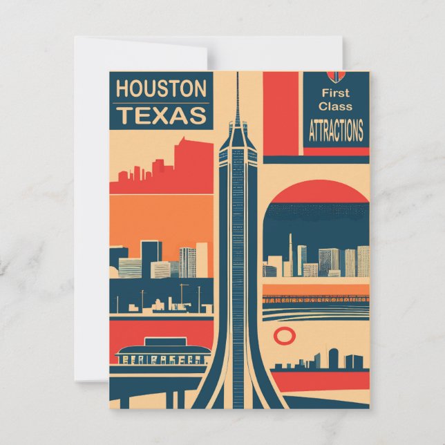 Houston Texas Art Deco-inbjudan Spara Datumet (Framsida)