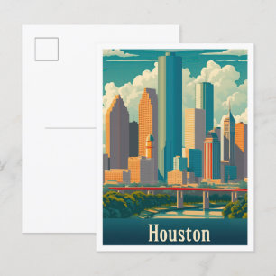 Houston Texas Art Vintage resor Illustration Vykort