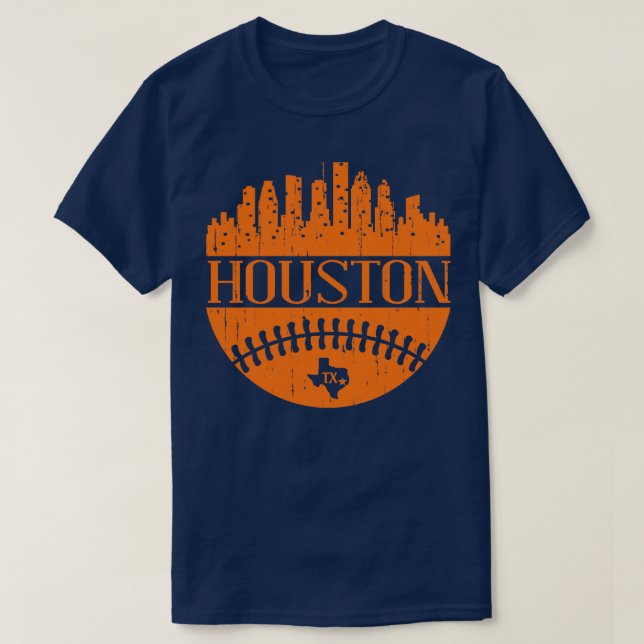 Houston Texas Baseball City Skyline Cityscape Retr T Shirt (Design framsida)