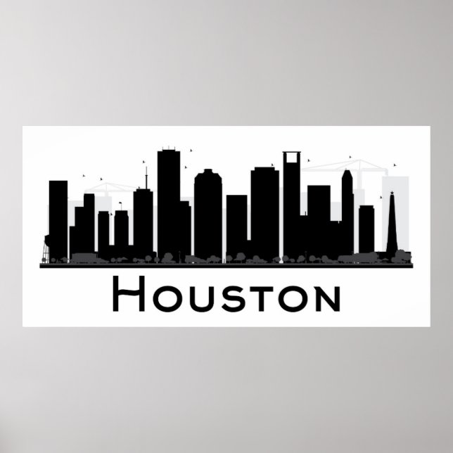 Houston, Texas | Black & White City Skyline Poster (Framsidan)