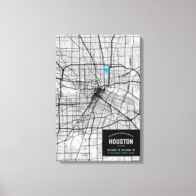 Houston, Texas City Karta + markera din plats Canvastryck (Framsida)