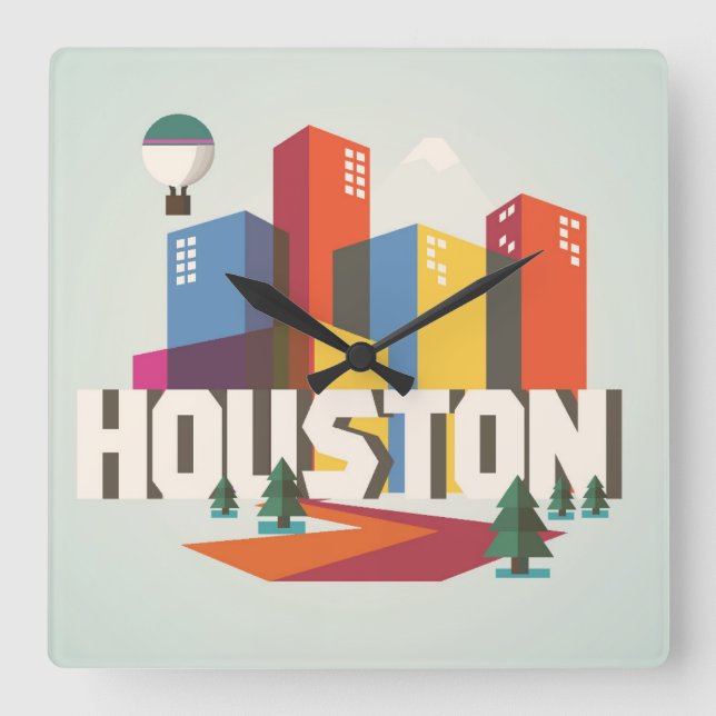 Houston Texas | Cityscapedesign Fyrkantig Klocka (Framsida)