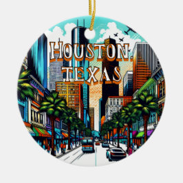 Houston, Texas Downtown City View Abstrakt Art Julgransprydnad Keramik