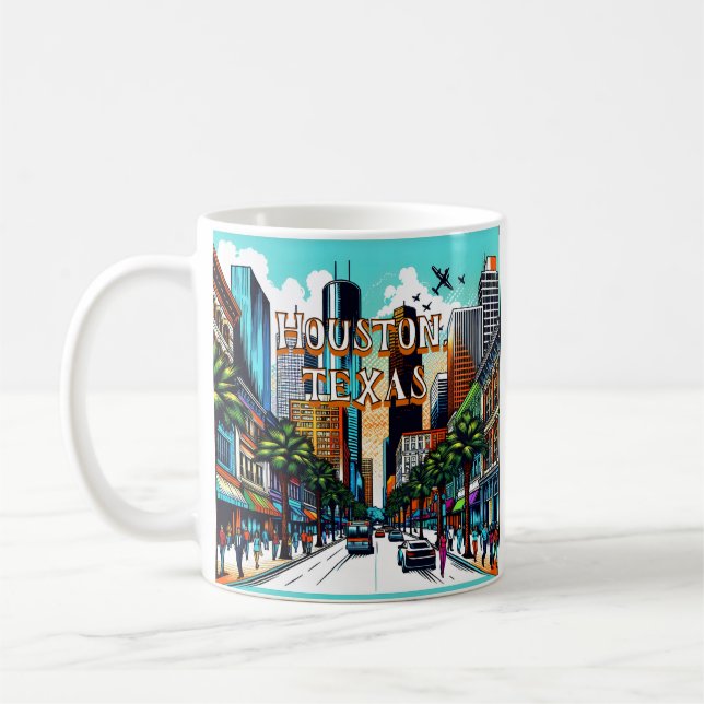 Houston, Texas Downtown City View Abstrakt Art Kaffemugg (Vänster)