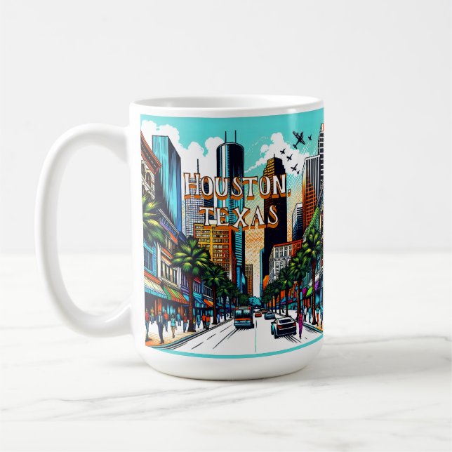 Houston, Texas Downtown City View Abstrakt Art Kaffemugg (Vänster)