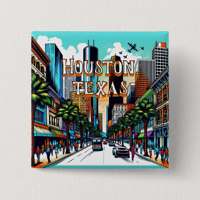 Houston, Texas Downtown City View Abstrakt Art Knapp (Framsida)