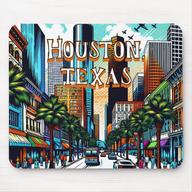Houston, Texas Downtown City View Abstrakt Art Musmatta (Framsidan)