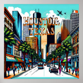 Houston, Texas Downtown City View Abstrakt Art Poster