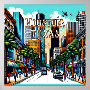 Houston, Texas Downtown City View Abstrakt Art Poster