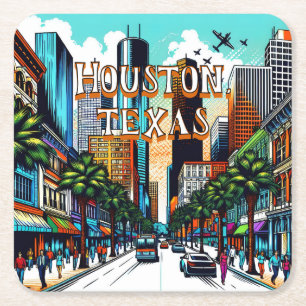 Houston, Texas Downtown City View Abstrakt Art Underlägg Papper Kvadrat