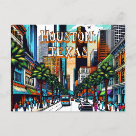 Houston, Texas Downtown City View Abstrakt Art Vykort