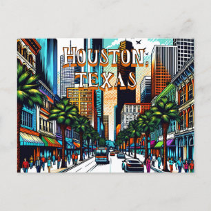 Houston, Texas Downtown City View Abstrakt Art Vykort