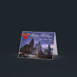 Houston Texas Glad helg Greeting Card<br><div class="desc">Det här Julhälsningar kortet har Houston,  Texas skyline och röd båge.</div>