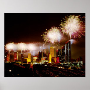 Houston Texas horisont med fyrverkerier Poster