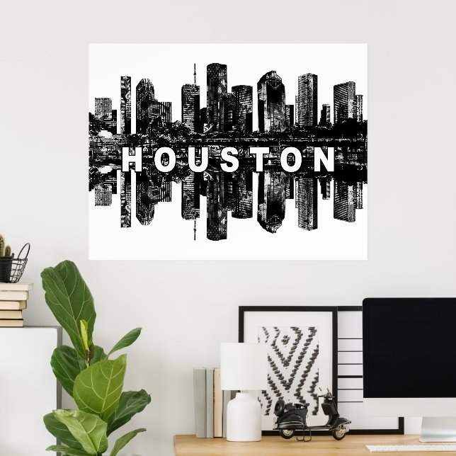 Houston, Texas i svarta bläck Poster (Hemmakontoret)