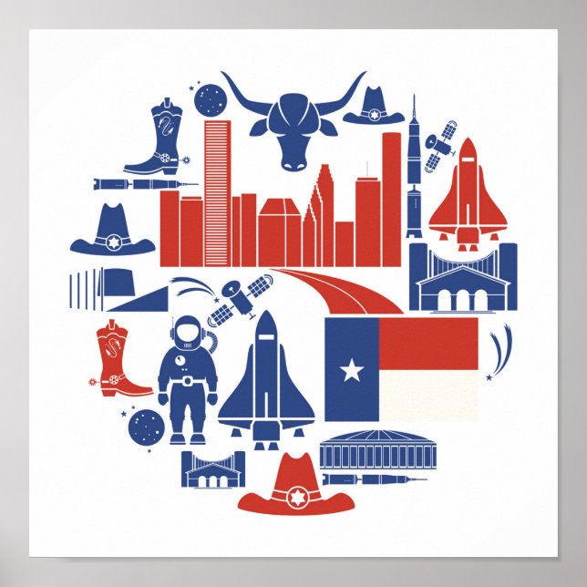 Houston Texas Icons Poster (Framsidan)