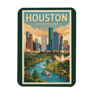 Houston Texas Illustration Resa Konst Vintage Magnet