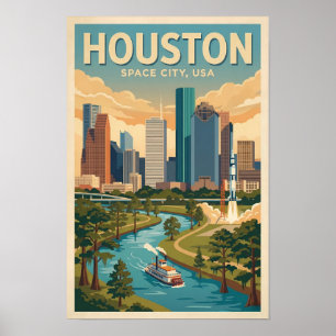 Houston Texas Illustration Resa Konst Vintage Poster