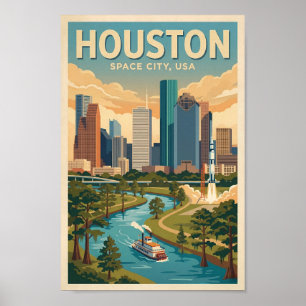 Houston Texas Illustration Resa Konst Vintage Poster