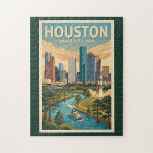 Houston Texas Illustration Resa Konst Vintage Pussel