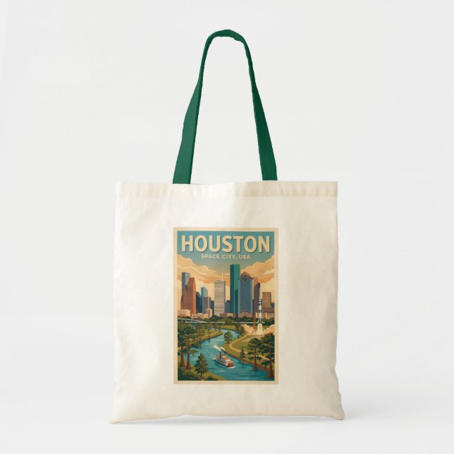 Houston Texas Illustration Resa Konst Vintage Tygkasse (Framsidan)