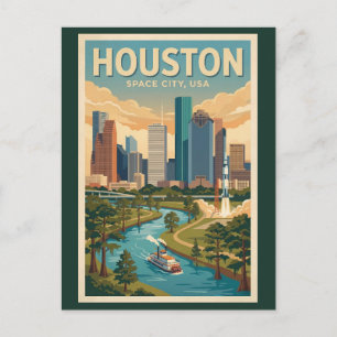 Houston Texas Illustration Resa Konst Vintage Vykort