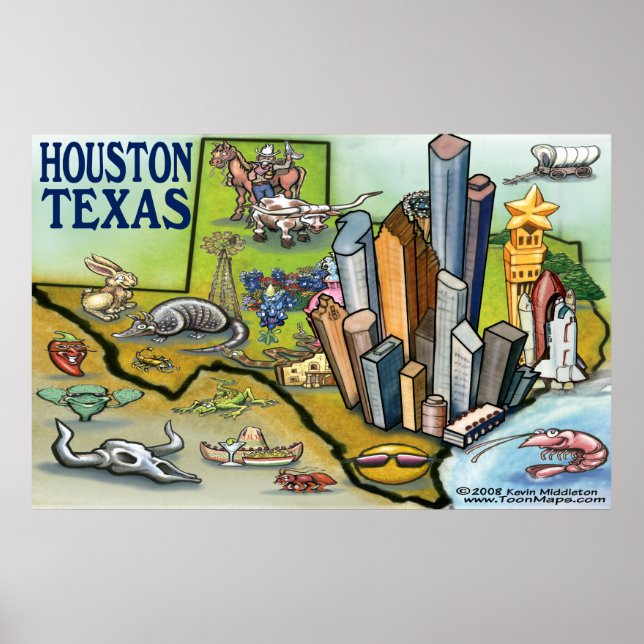 Houston TEXAS Karta Poster (Framsidan)