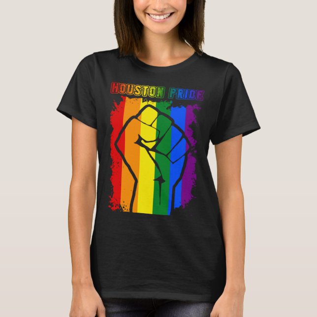 Houston Texas LGBT Pride Month LGBTQ Rainbow Flag T Shirt (Framsida)