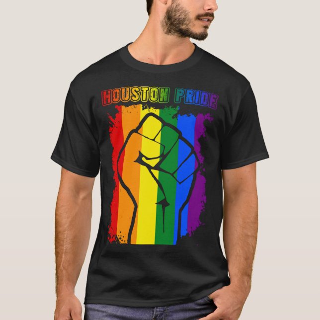 Houston Texas LGBT Pride Month LGBTQ Rainbow Flag T Shirt (Framsida)