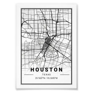 Houston - Texas Ligth City Karta Fototryck