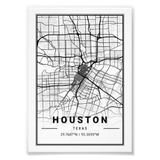 Houston - Texas Ligth City Karta Fototryck
