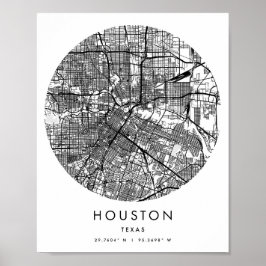 Houston Texas Minimal Modern Circle Street Karta Poster