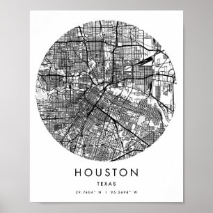 Houston Texas Minimal Modern Circle Street Karta Poster