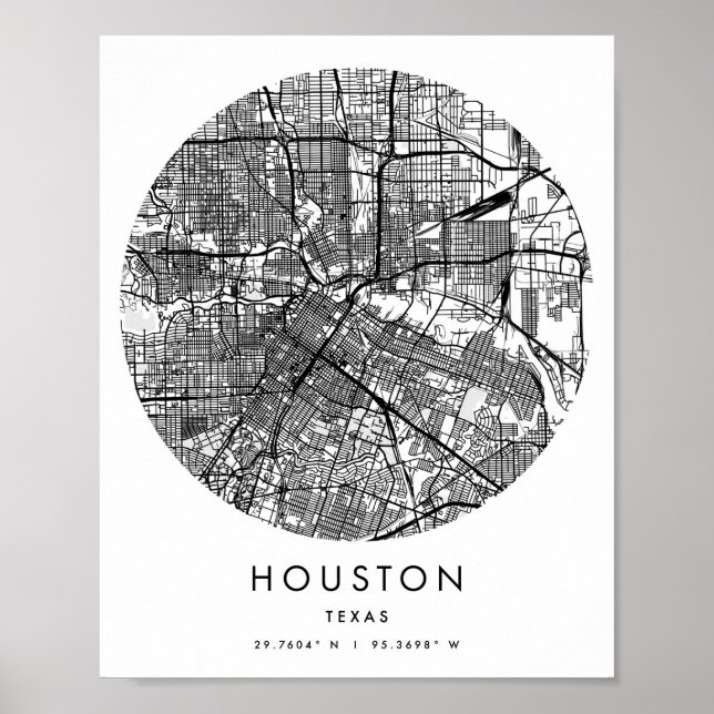 Houston Texas Minimal Modern Circle Street Karta Poster (Framsidan)