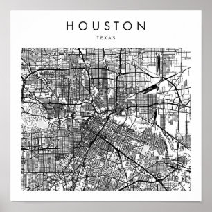 Houston Texas Minimal Modern Street Karta Poster