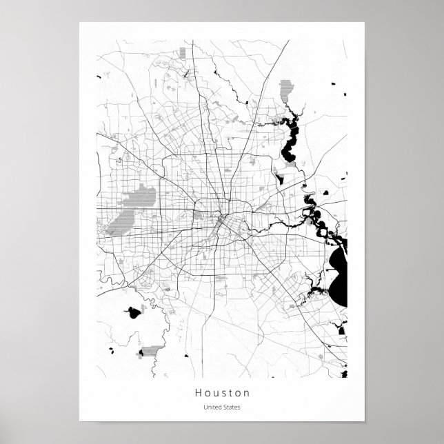 Houston Texas Modern Minimal City Karta Poster (Framsidan)