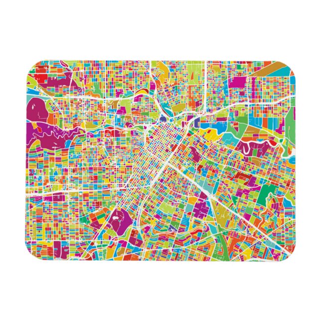 Houston, Texas | Neon Karta Magnet (Horisontell)