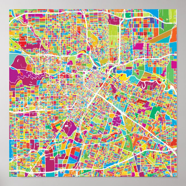 Houston, Texas | Neon Karta Poster (Framsidan)