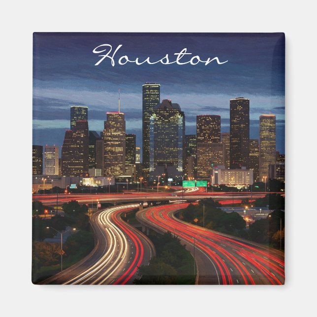 Houston Texas Night Postcard Magnet (Framsidan)